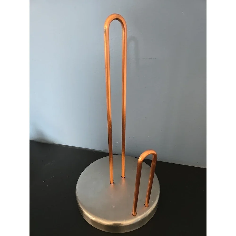 Vintage Brass Tone Silver Base Paper Towel Holder - Heavy Base